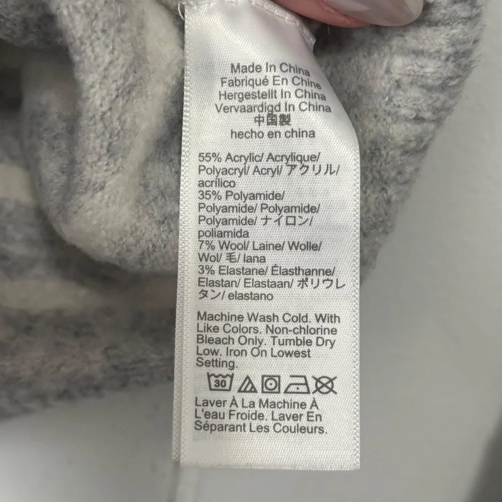 J.Crew Womens XS Grey White Striped V-Neck Button Front Knit Cardigan Sweater